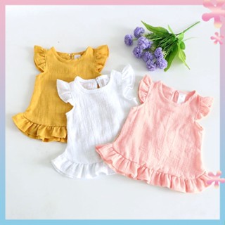 Girls Korean style doll shirt flying sleeve skirt cotton and linen quality childrens top fashion all-match