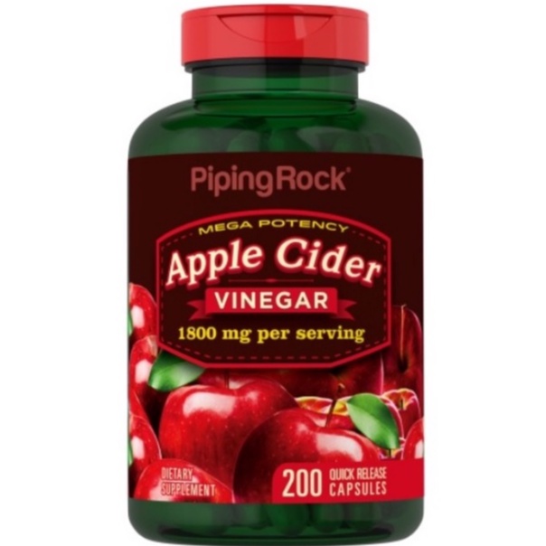 แอปเปิ้ลไซเดอร์ เข้มข้น 200 เม็ด Mega Potency Apple Cider Vinegar, 1800 mg (per serving), 200 Capsules