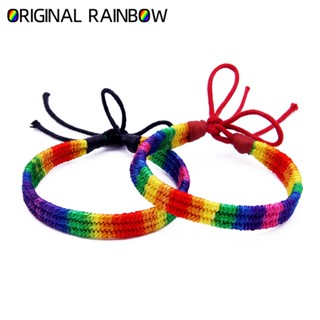 LGBTQ สร้อยข้อมือถัก แต่งไล่โทนสีรุ้ง สีแดง เรียบง่าย สําหรับผู้ชาย และผู้หญิง เกย์