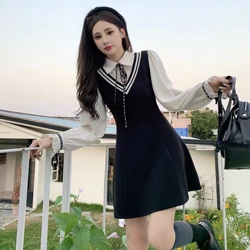 Long-Sleeve Mini Dress Women Gentle Lace-up Breathable Sweet Vintage Slim Korean Style Students Chic Office Ladies Fashi #2
