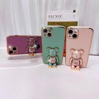 เคสโทรศัพท์มือถือชุบไฟฟ้า ลายหมีโหดปี พร้อมขาตั้ง สําหรับ Samsung A02S A03 A03S A12 A13 A22 A23 A32 A33 A50 A50S A30S A51 A52 A52S A53 A71 A72 A73 A82