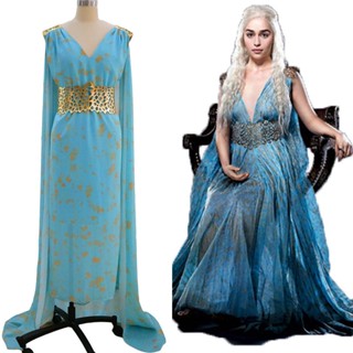 ชุดเดรสคอสเพลย์ Dragons Of Mother Game Of Thrones Daenerys Targaryen สีฟ้า