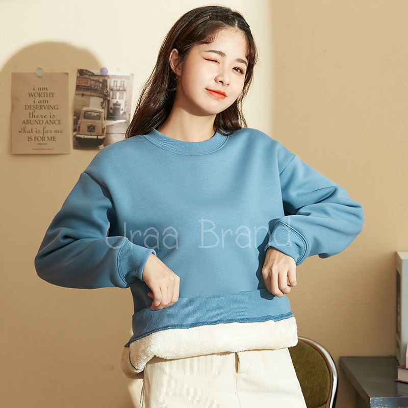อก 46-52 นิ้ว / 5 สี เสื้อบุขนแขนยาว ชุดกันหนาว สเวตเตอร์ ได้ถึงติดลบ รุ่น Round Neck Plus