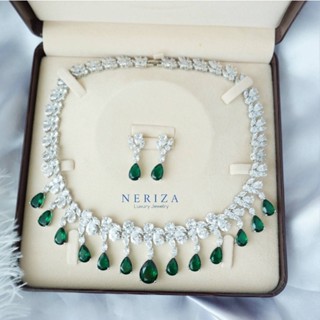 Neriza Jewelry/ชุดเครื่องประดับเพชรสังเคราะห์ สร้อยคอพร้อมต่างหูเพชรรอบคอ จัดส่งฟรี เครื่องประดับเจ้าสาว รหัส NZC017G