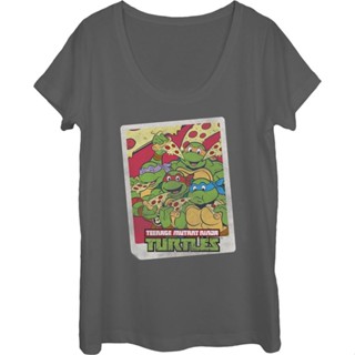 Ladies Pizza Party Teenage Mutant Ninja Turtles Scoopneck Shirt เสื้อยืดสวยๆ เสื้อยืดสีพื้น เสื้อยืดสีขาวผู้หญิง เสื้อยื