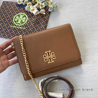 👑ผ่อน0%~แท้100%👑 กระเป๋าสะพาย Tory Burch Pebbled Leather Britten Chain Wallet Cross-body Bag 80100