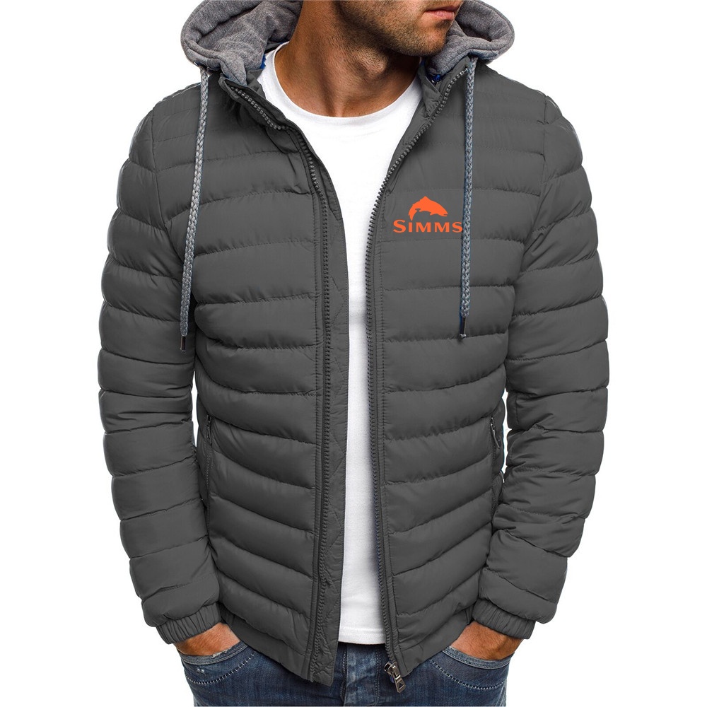 2022 New Simms Fishing Logo Printed Down Jacket Men's Long Sleeve Warm Outerwear Padded Thick Slim Fit Windbreaker H #4