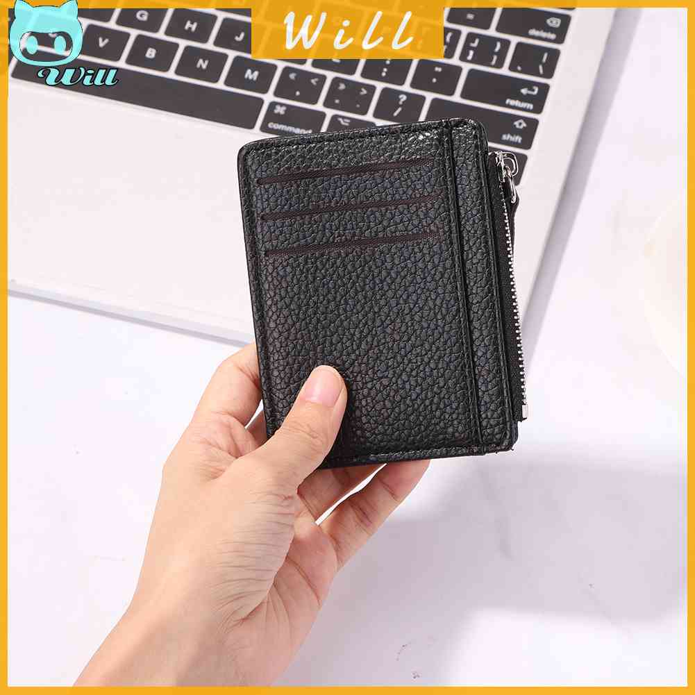 กระเป๋าใส่เหรียญ หนัง PU แต่งซิป ลายลิ้นจี่ สไตล์เรโทร สําหรับผู้ชาย และผู้หญิง