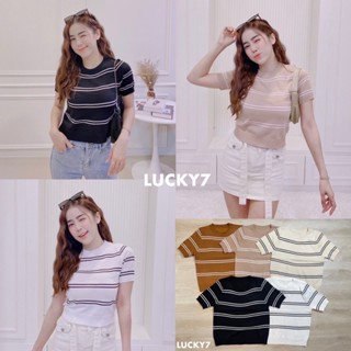 BY IRA Sandy Knit Crop Top เสื้อยืดไหมพรม (งานจริง) คอกลม ลายทาง เอวเป็นสมอค งานดีย์ เรียบๆแต่เริสส