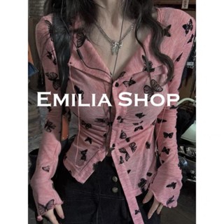 EMILIA SHOP เสื้อ เสื้อครอปเสื้อผ้าแฟชั่นผู้หญิงเสื้อแขนยาวไหมพรม2022 ใหม่ High quality Unique สไตล์เกาหลี สบาย ES220366 36Z230909