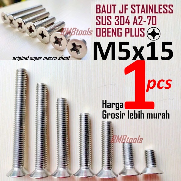 M5x15 JF STAINLESS GRADE 304 A2-70 FLAT HEAD MACHINE SCREW SCREWDRIVER PLUS M5 CSK
