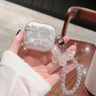 เคสหูฟังบลูทูธ TPU นิ่ม แบบใส กันตก ลายผีเสื้อ กลิตเตอร์ เรียบง่าย สําหรับ AirPods 1 2 3 Pro AirPods Pro2 AirPods Gen 2 AirPods 3 AirPods Pro