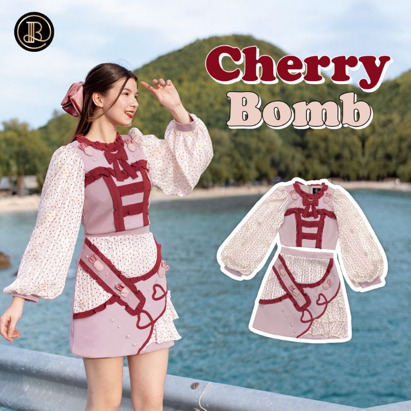BLT Brand : Cherry Bomb Set 🍒 เซ็ต 2 ชิ้น สีชมพู/แดง/ครีม แขนพองๆสุดน่ารัก พร้อมกระโปรง 💖 Size XS