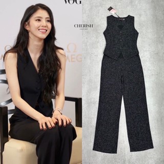 เซตเสื้อคอวีกระดุมเรียง และกางเกง (B598) cherish