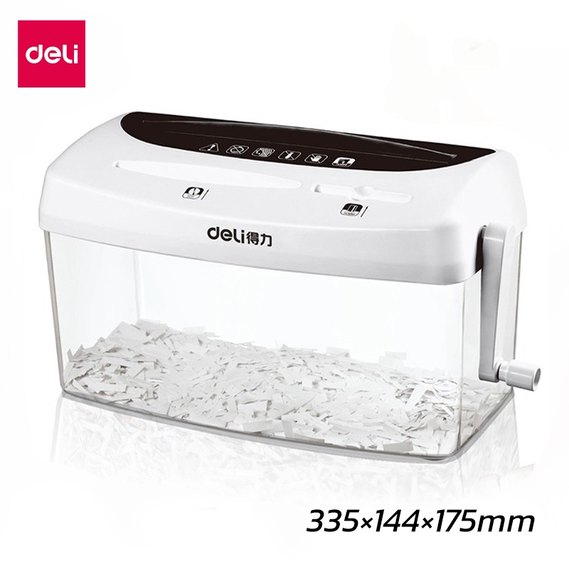 Deli เครื่องย่อยกระดาษ เครื่องทำลายเอกสาร ตัดแผ่นCDและแม๊กเย็บได้ แบบมือหมุน ขนาด A4 อุปกรณ์สำนักงาน 335×144×175mm otaru
