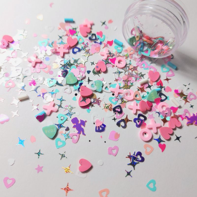 (X-O FimoGlitter) ฟีโม่ผสมกากเพชร กลิ๊ตเตอร์ วาววับหัวใจวิ้งงง สำหรับงาน DIY / Resin เรซิ่น / ตกแต่งเล็บ