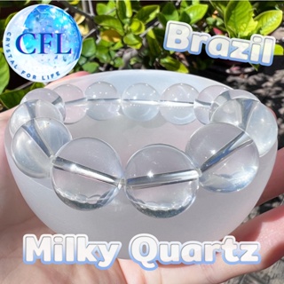 Milky Quartz กำไลหินมิลกี้ควอตซ์ ควอตซ์สีน้ำนม ขนาดเม็ดหิน (15-16.5 มม.) สร้อยข้อมือหินแท้ หินนำโชค เอ็นยืด หินธรรมชาติ