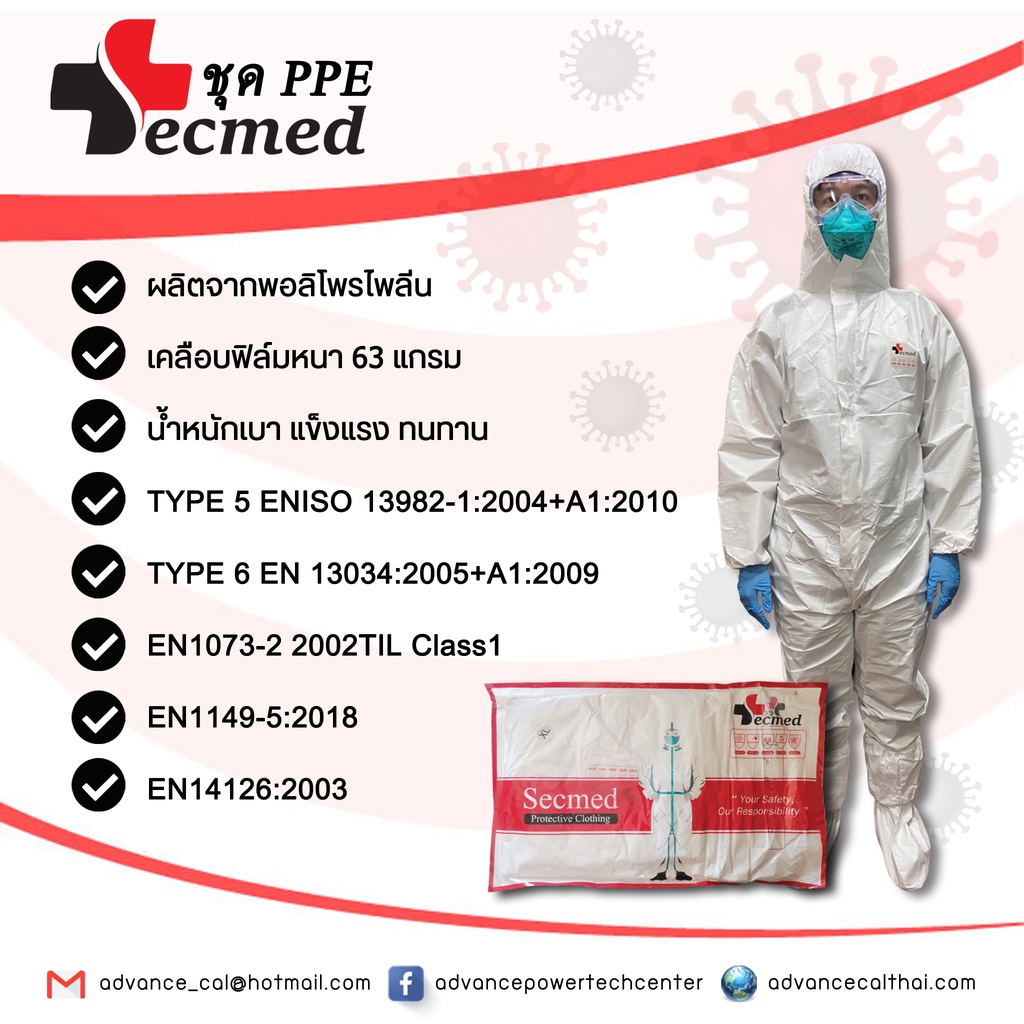 ชุดป้องกันร่างกาย (PPE) Brand : SECMED (ขา Jump)
