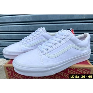 เช็คของก่อนสั่ง ไซส์36-45 Vansขาวล้วน ผ้าใบขาวล้วน รองเท้า vans ผ้าใบvans