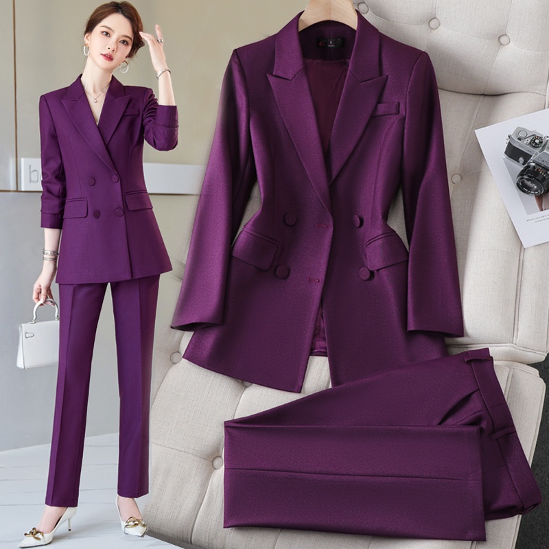2249 ชุดสูทลําลอง สีม่วง แฟชั่นฤดูใบไม้ผลิ และฤดูใบไม้ร่วง สไตล์นักธุรกิจ สําหรับสุภาพสตรี 2024