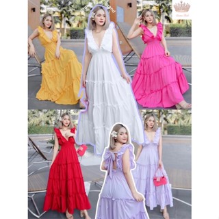 🕊👗🌷Maxi dress Bamby dress เดรสยาว เดรสสายหวาน เดรสคอวี เดรสไปทะเล เดรสสีขาว เดรสสีแดง