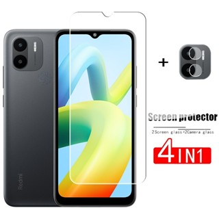 4in1 กระจกนิรภัยใสสําหรับ Redmi A1A 1 Plus ตัวป้องกันหน้าจอกระจกนิรภัยใสสําหรับ Xiaomi RedmiA1 A1Plus ฟิล์มป้องกันเลนส์กล้องโทรศัพท์