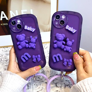 เคสโทรศัพท์มือถือ ลายการ์ตูนหมี สามมิติ สีม่วง สําหรับ OPPO A16 A31 2020 A5 2020/A9 2020 A53 2020/A33 2020 A77 5G realmeGT A9 F11