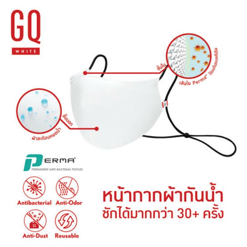 หน้ากากผ้ากันน้ำ GQ WHITE 📍ลดจากราคาป้าย 50%