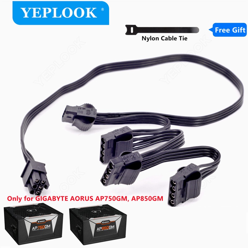 6Pin ถึง 4x Molex 4Pin พัดลมควบคุมสายไฟสําหรับ GIGABYTE AORUS P750W GP-AP750GM, P850W GP-AP850GM Gol