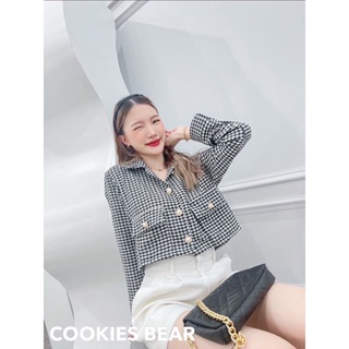 cookie 💥พร้อมส่ง💥🎀new เชิ้ตผ้าขนบัตเตอร์สก๊อต คอปกแขนยาวแต่งกระเป๋า กระดุมมุกทอง ผ้าเนื้อหนาหน้าขนๆ เหมือนโค้ท(emoji)