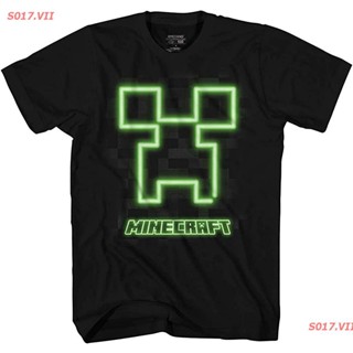 แขนสั้นพิมพ์ลาย เสื้อยืดสีดำอินเทรนด์2022 Cartoon COD การ์ตูน มายคราฟ Minecraft Neon Creeper  เสื้อยืดพิม