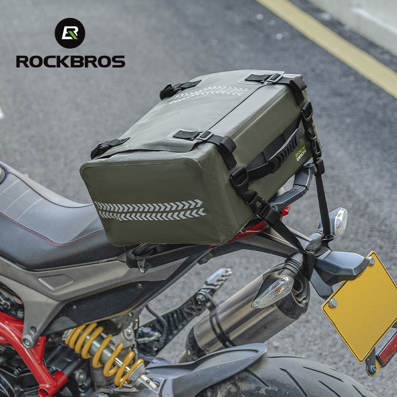 ROCKBROS กล่องท้ายมอเตอร์ไซค์	กระเป๋าเก็บหมวกกันน็อคกระเป๋าเดินทางกันน้ําสําหรับรถจักรยานยนต์ กระเป๋าเก็บของ PVC แบบสะท้อนแสง  จุของได้เยอะ สําหรับรถจักรยานยนต์