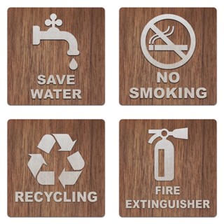 [FudFudAR] ฝุด-ฝุด-อะ ป้ายไม้ Save Water Sign ป้ายประหยัดน้ำ I No Smoking Sign ป้ายห้ามสูบ I Recycling Sign รีไซเคิล