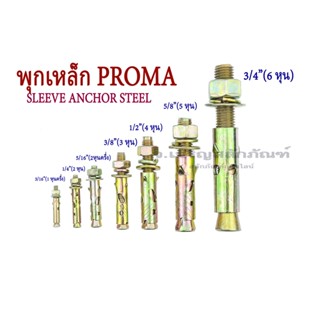 พุกเหล็ก PROMA พุกเหล็กชุบรุ้ง พุ๊ก พุกยึด Sleeve Anchor Steel