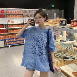 เสื้อยืดผู้หญิงแฟชั่น ส่วนยาวหลวมของเวอร์ชั่นเกาหลีของฮาราจูกุสไตล์มัดย้อมเสื้อยืดเสื้อคู่รัก ใส่สบาย#1036