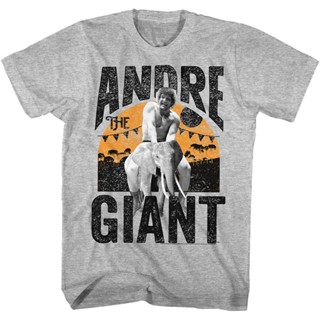 Riding An Elephant Andre The Giant T-Shirt เสื้อยืดสวยๆ เสื้อตราหานคู่