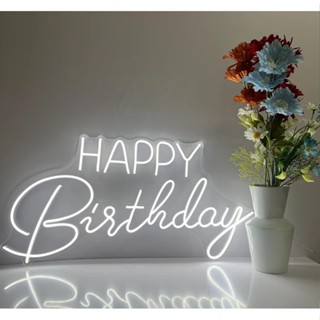 Happy Birthday LED Neon Flexible Light 220V  ไฟเส้น กันน้ำกันแดด ป้ายไฟ ต่อปลั๊กให้พร้อมใช้งาน  LED ไฟนอกบ้าน ไฟในบ้าน