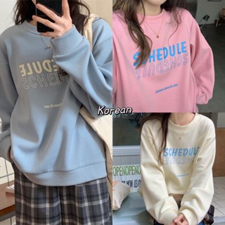 Korean ส่งเร็ว 24 ชม.เสื้อสเวตเตอร์ 3 สี สกีนอักศร เนื้อผ้าคอตตอน สีพาสเทล สไตล์นักศึกษา เสื้อแขนยาวโอเวอร์ไซส์ ER66
