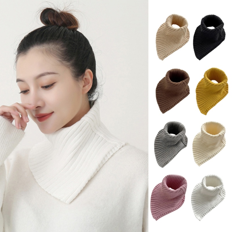 IOR คอเต่า Faux Collar Ribbed ถักผ้าพันคอสามเหลี่ยมห่อ Windproof คออุ่น