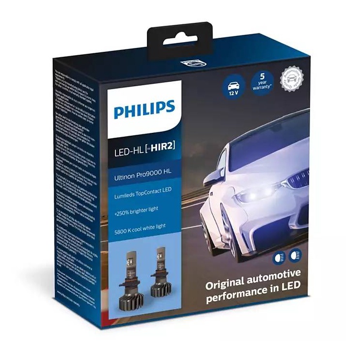 หลอดไฟหน้ารถยนต์ PHILIPS : X-Treme ULTINON LED 6000K 250% ขั้ว HIR2 แถมฟรี หลอดไฟหรี่ T10 LED 6000K