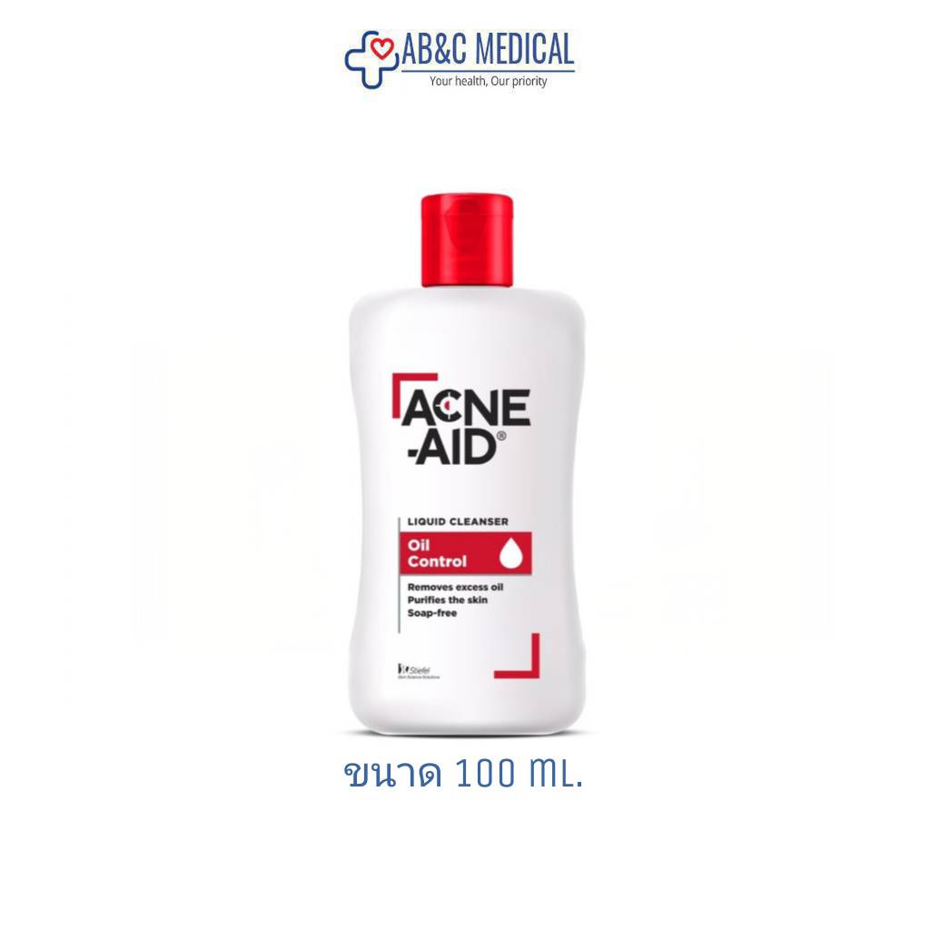 Exp:28/03/2027Acne aid Liquid Cleanser 100 ml  แอคเน่เอด สิว แพ้ง่าย acneaid acne-aid  สีแดง