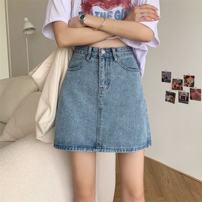 พร้อมส่ง กระโปรงยีนส์ สั้น ทรงเอ สไตล์เกาหลี กระโปรง เอวสูง วัยรุ่น กระดุมหน้า มีกระเป๋าหน้าหลัง - รูปที่ 2