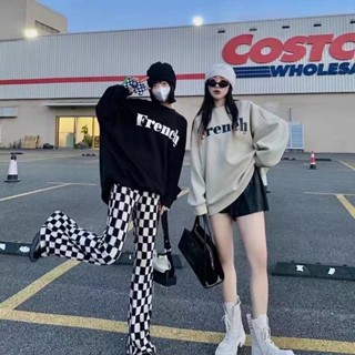 Fashion เสื้อแขนยาว ทางโอเวอร์ไซส์ สกรีนลาย French 2021สไตล์เกาหลี ผ้าหนุ่มใสสบาย F2021