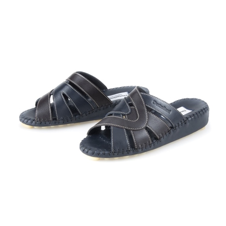 Dortmuend JA079 015-075 Navy Blue-Chocolate "The Original Hand-Sewn" รองเท้าสุขภาพ ผู้มีอาการรองช้ำ