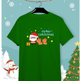 เสื้อยืดลายปีใหม่ เสื้อคริสมาสต์ Happy New Year &amp; Merry Christmas ลายน่ารักๆ ผ้า Cotton ใส่สบาย สีสันสดใส