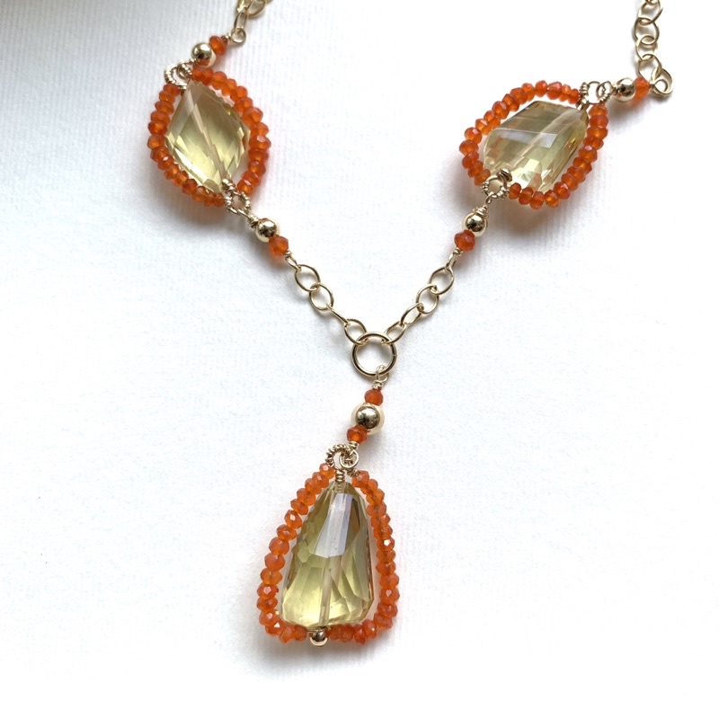 สร้อยคอพลอยแท้ เลมอนโทพาส คาร์เนเลียน 14k Gold Filled Lemon Topaz & Carnelian Necklace 14KGF