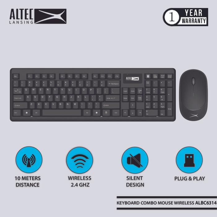 ALTEC Lansing Wireless Mouse + Keyboard ALBC6314 Black