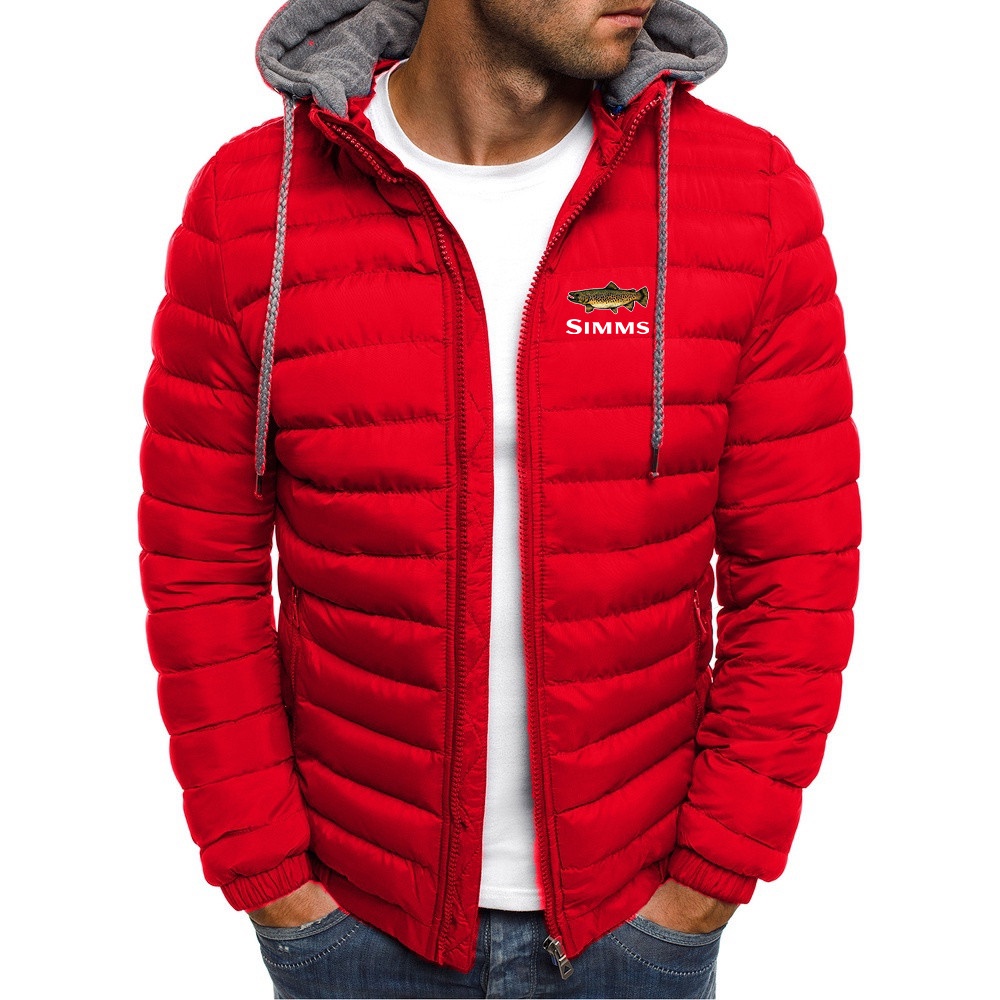 2022 New Simms Fishing Logo Printed Down Jacket Men's Long Sleeve Warm Outerwear Padded Thick Slim Fit Windbreaker H #4