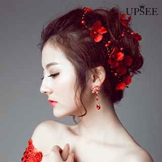 Upsee❤ผู้หญิงแฟชั่นดอกไม้ Faux มุกลูกปัด Hairwear Headpiece เครื่องประดับผมเจ้าสาว