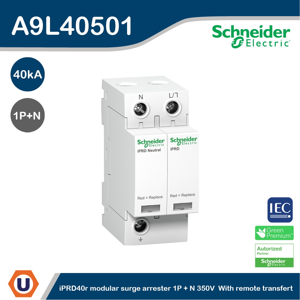 Schneider Electric - iPRD40r modular surge arrester - 1P + N - 350V - with remote transfert l A9L405